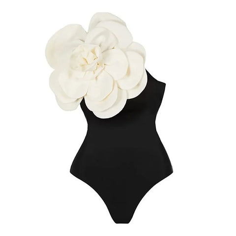 Black & White Bodysuit 3D Flower