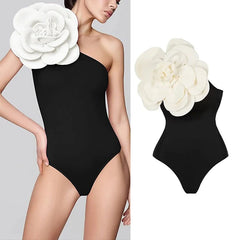 Black & White Bodysuit 3D Flower